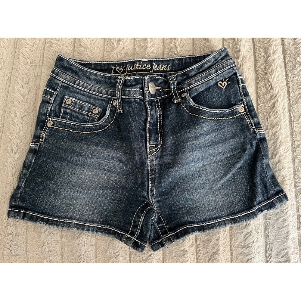 Justice Girls Denim Shorts Dark Wash Simply Low Thick Stitch Size 12R